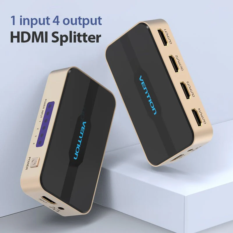 Vention 1 In 4 Out HDMI Splitter 4K@30Hz Gold Aluminum Alloy Type UK Standard - Image 2
