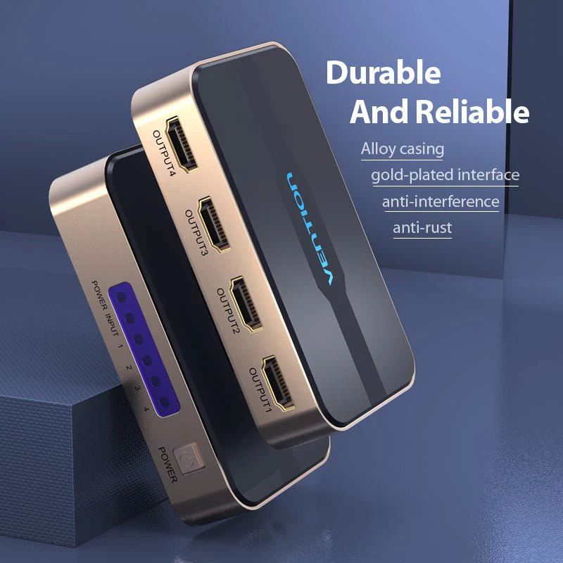 Vention 1 In 4 Out HDMI Splitter 4K@30Hz Gold Aluminum Alloy Type UK Standard - Image 8