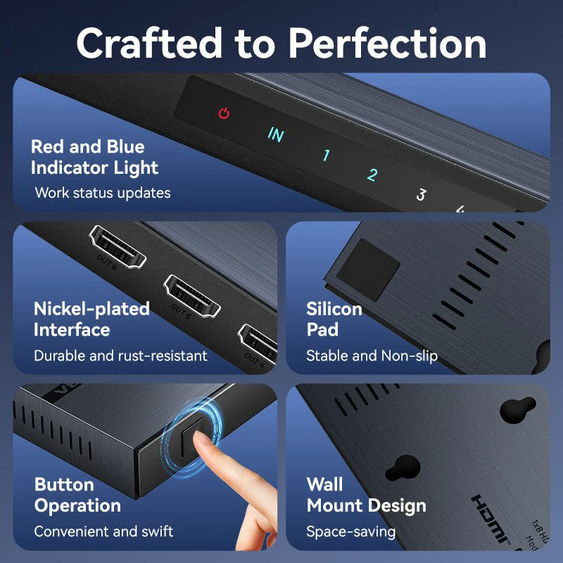 Vention 1-In & 8-Out HDMI™ Splitter 4K@60Hz Black Aluminum Alloy Type EU Standard - Image 13