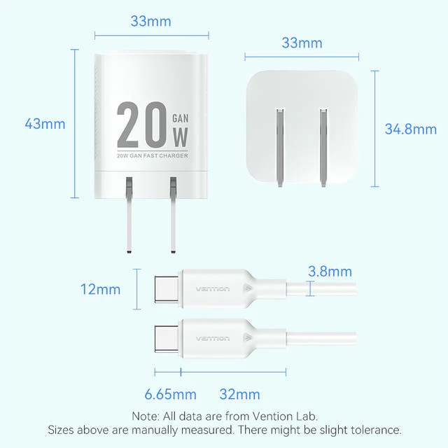 Vention 1-Port USB-C GaN Charger (20W) with USB-C to USB-C Cable (1M) US Plug - Image 16