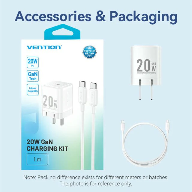 Vention 1-Port USB-C GaN Charger (20W) with USB-C to USB-C Cable (1M) US Plug - Image 17