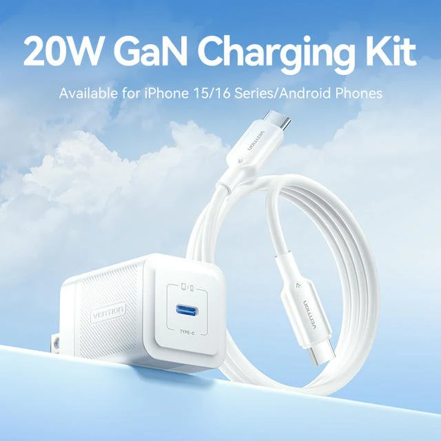 Vention 1-Port USB-C GaN Charger (20W) with USB-C to USB-C Cable (1M) US Plug - Image 5
