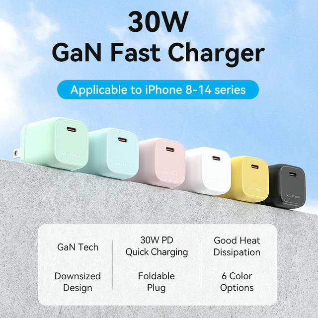 Vention 1-port USB-C GaN Charger(30W) US Plug - Image 2