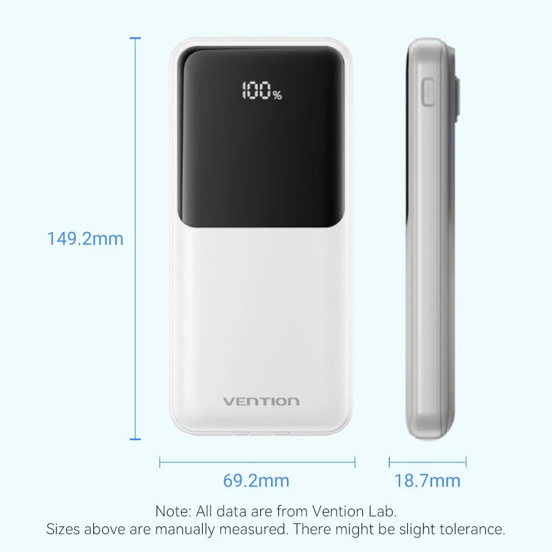Vention 10000mAh Power Bank with Built-in USB-C and Lightning Cables 22.5W Black LED Display Universal Type - Image 15
