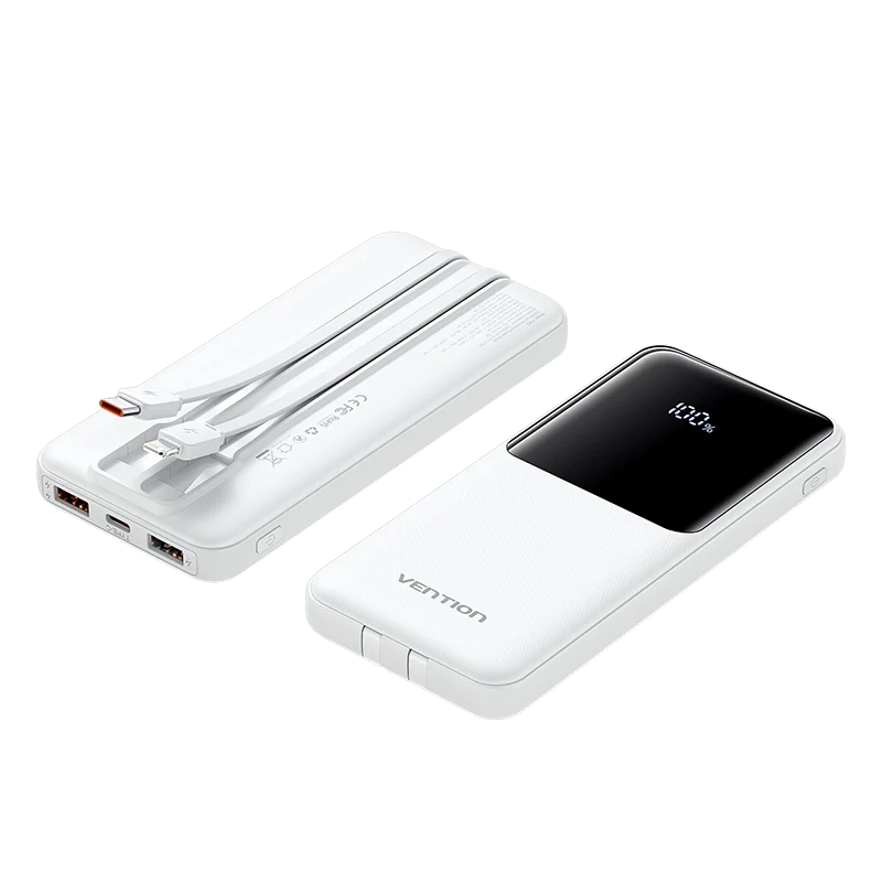 Vention 10000mAh Power Bank with Built-in USB-C and Lightning Cables 22.5W Black LED Display Universal Type - Image 2