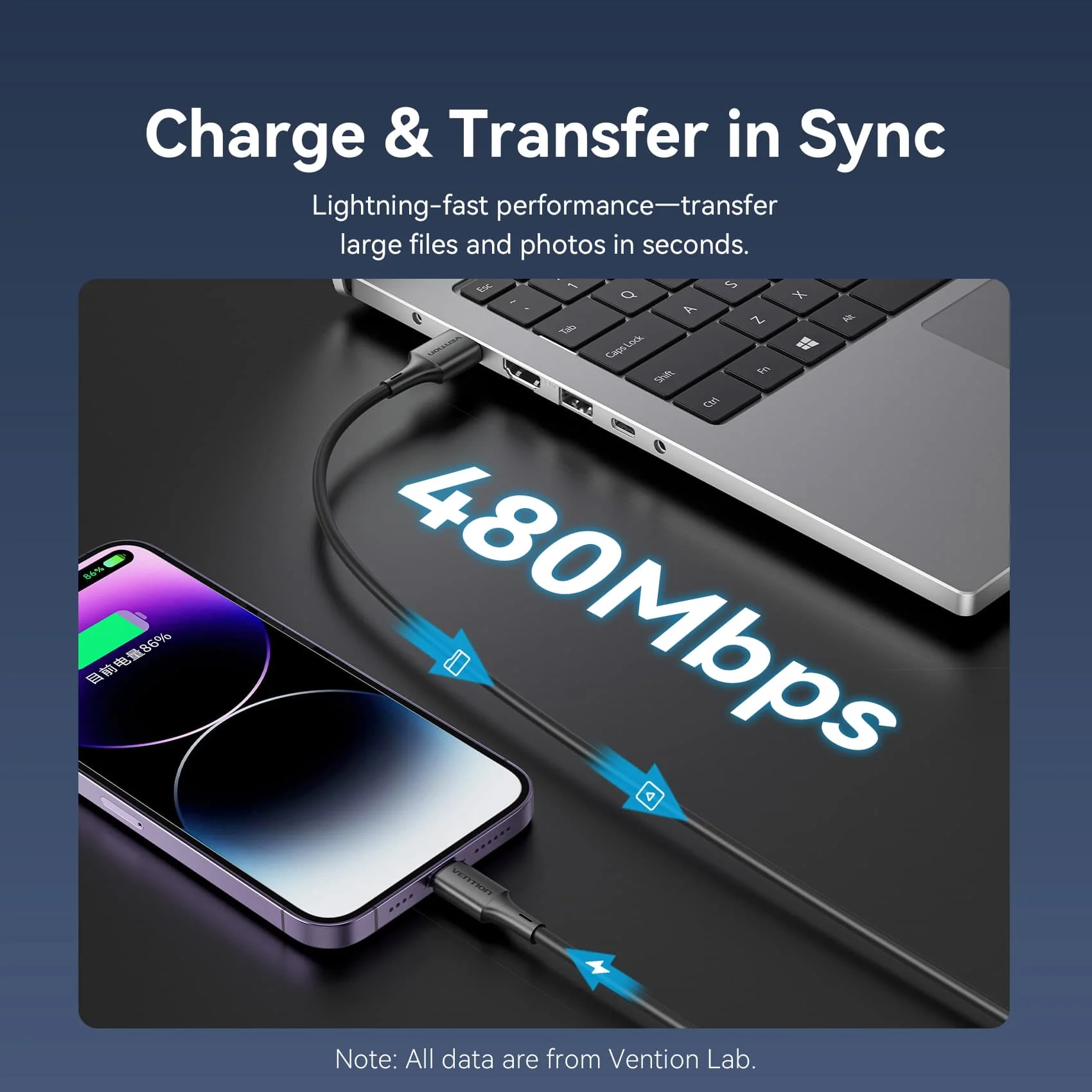 Vention USB 2.0 Type-A Male to Lightning Male 2.4A Cable 0.25M Black PVC Type - Image 11