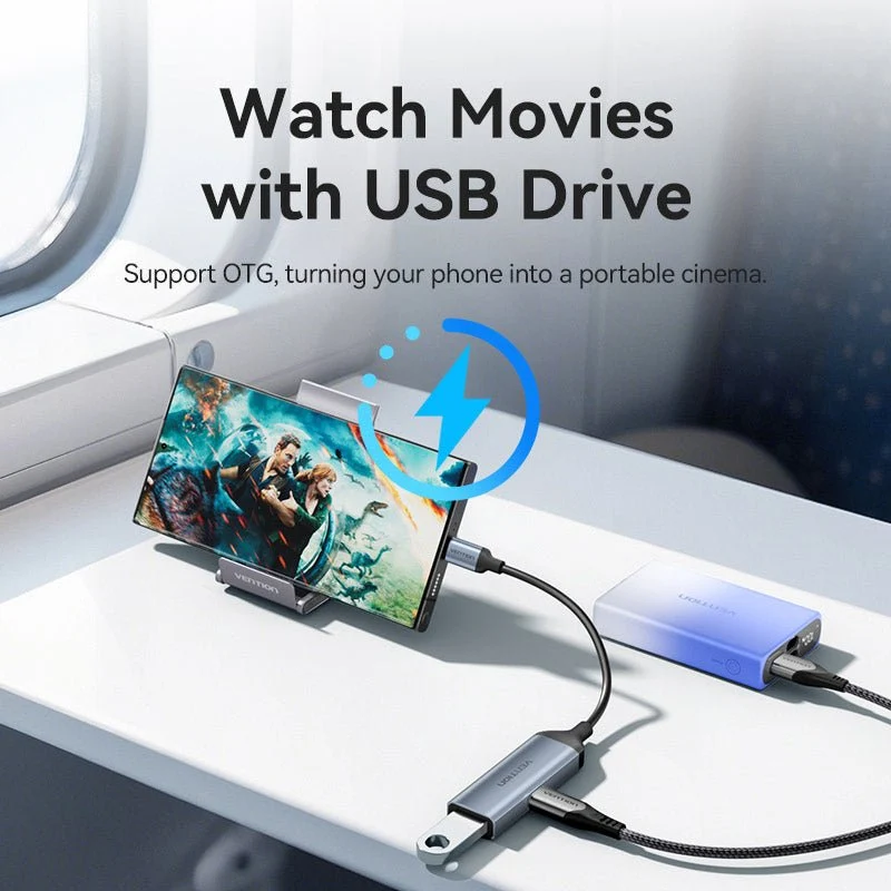 Vention USB-C Male to USB-A Female/PD Power Supply Adapter 0.15M Gray Aluminum Alloy Type - Image 7