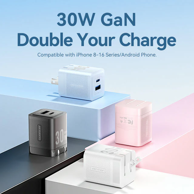 Vention 2-Port USB (C + A) GaN Charger (30W/30W) US Plug - Image 5