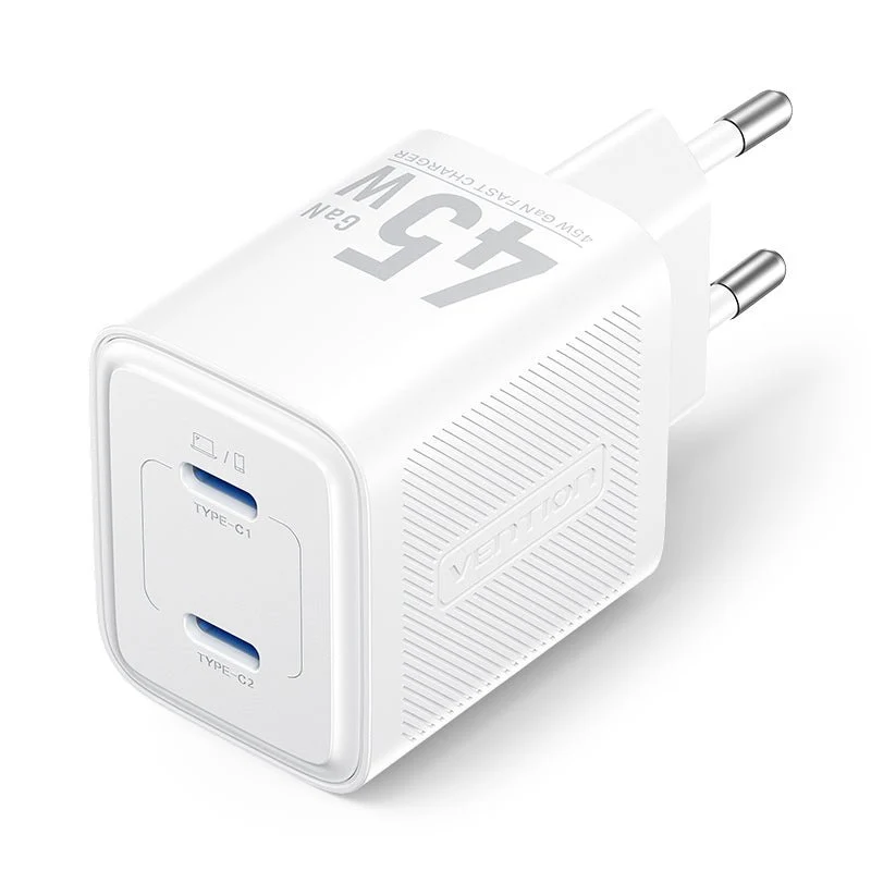 Vention 2-Port USB (C + C) GaN Charger (45W/45W) EU-Plug Black - Image 2