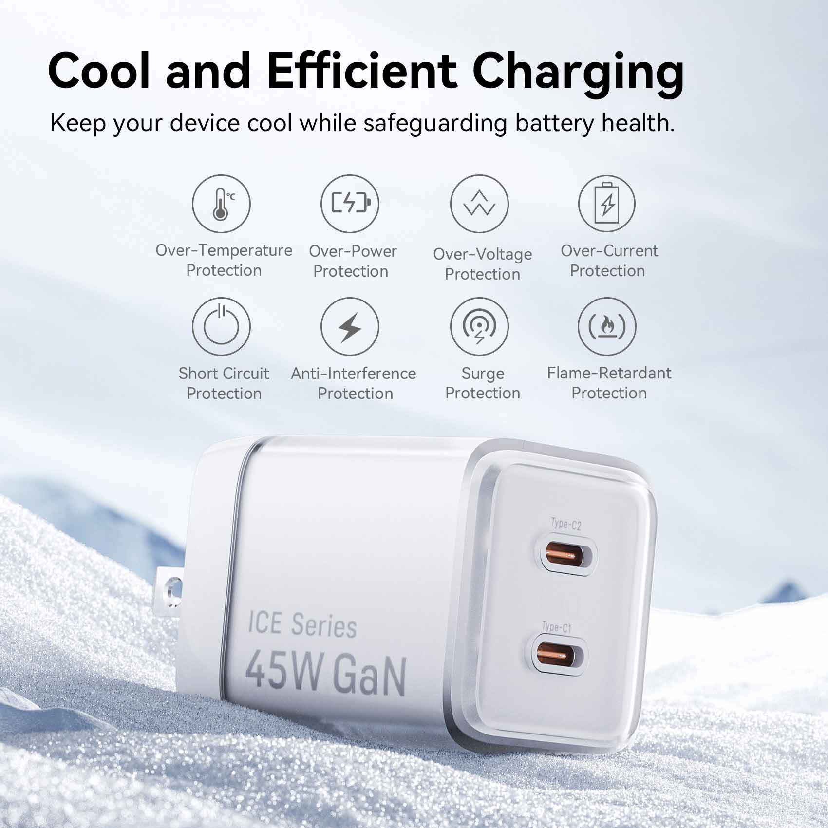Vention 2-Port USB (C + C) GaN Charger (45W/45W) with 5A USB-C to USB-C Cable  US-Plug Gray - Image 11