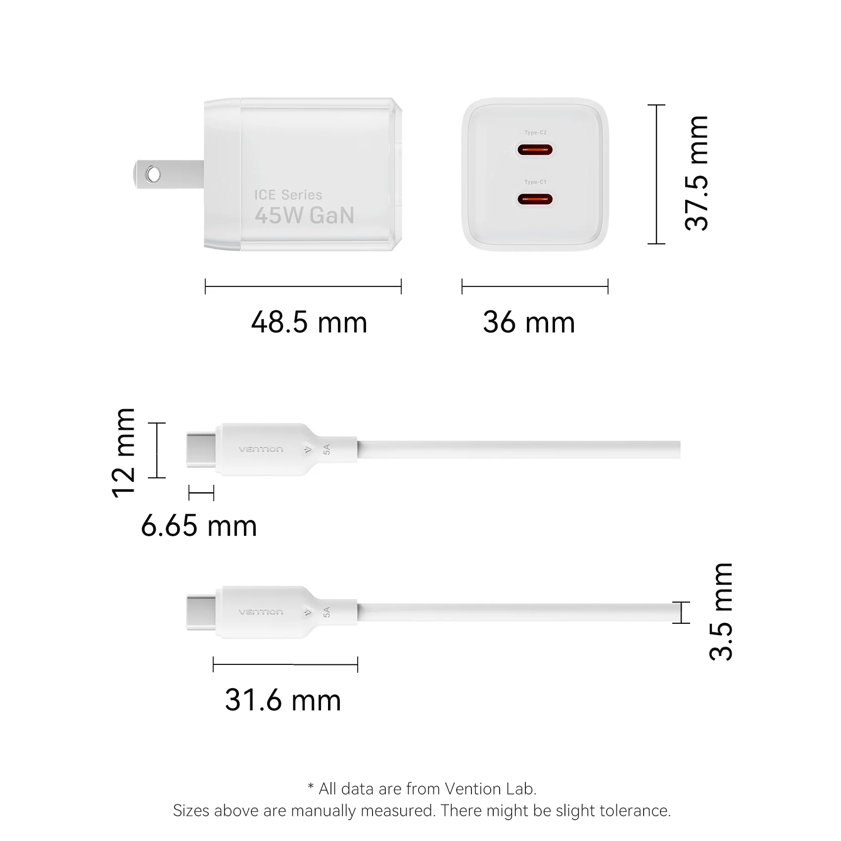 Vention 2-Port USB (C + C) GaN Charger (45W/45W) with 5A USB-C to USB-C Cable  US-Plug Gray - Image 16