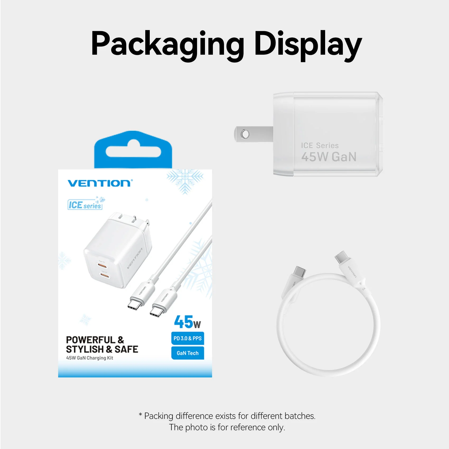 Vention 2-Port USB (C + C) GaN Charger (45W/45W) with 5A USB-C to USB-C Cable  US-Plug Gray - Image 17