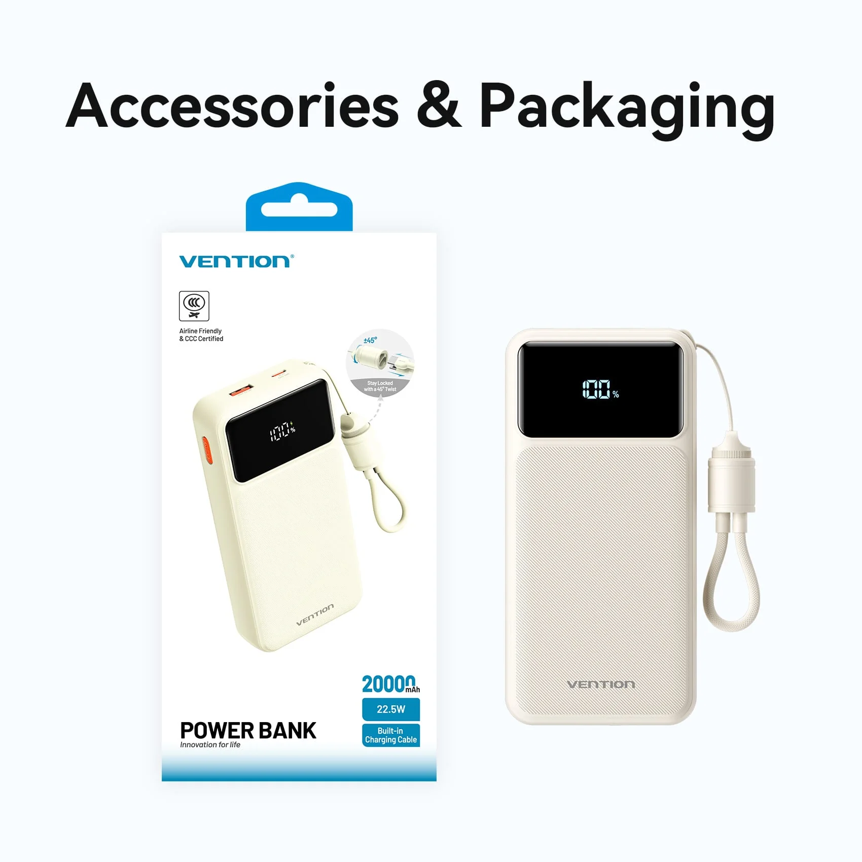 Vention 20000mAh Power Bank (USB-C + USB-A) with Built-in Cable 22.5W - Image 17