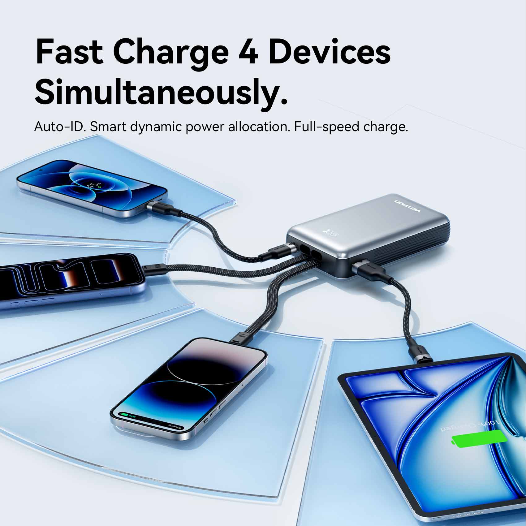 Vention 20000mAh Power Bank with Built-in USB-C and Lightning Cables 35W - Image 5