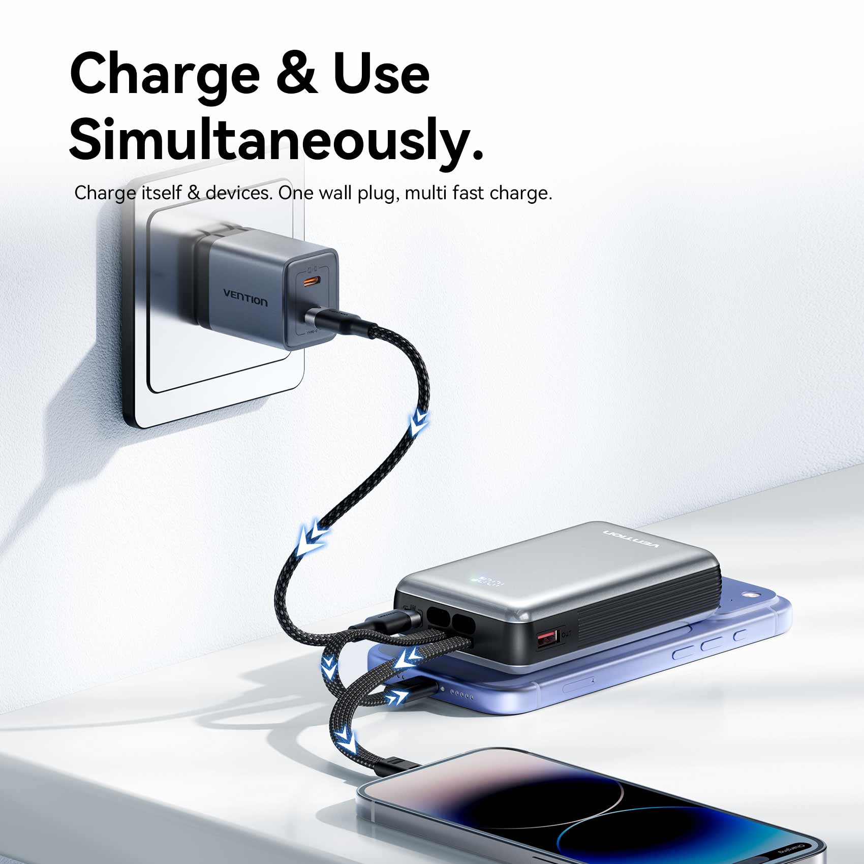 Vention 20000mAh Power Bank with Built-in USB-C and Lightning Cables 35W - Image 6