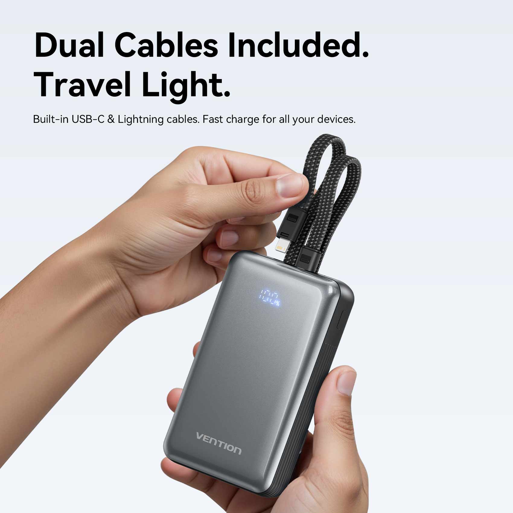 Vention 20000mAh Power Bank with Built-in USB-C and Lightning Cables 35W - Image 8