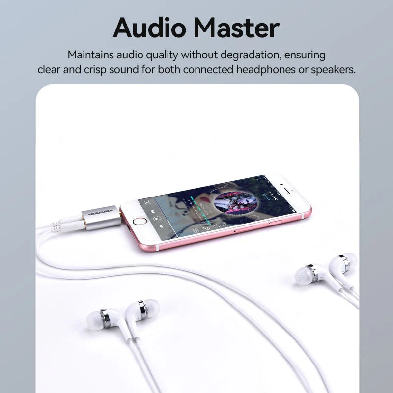 Vention 4 Pole 3.5mm Male to 2*3.5mm Female Audio Adapter Silvery Metal Type - Image 6