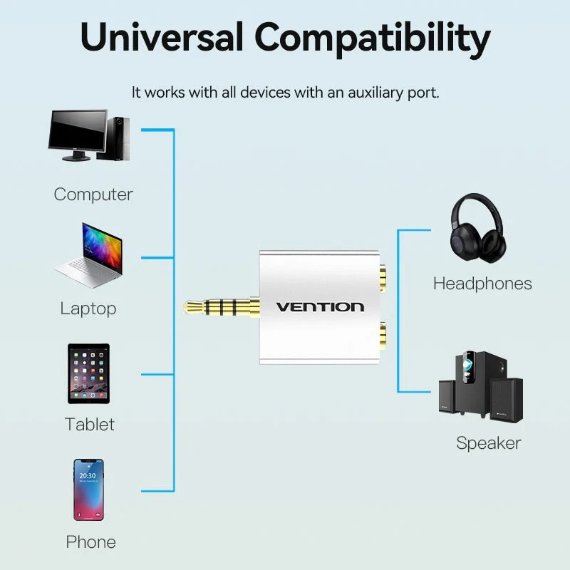 Vention 4 Pole 3.5mm Male to 2*3.5mm Female Audio Adapter Silvery Metal Type - Image 8