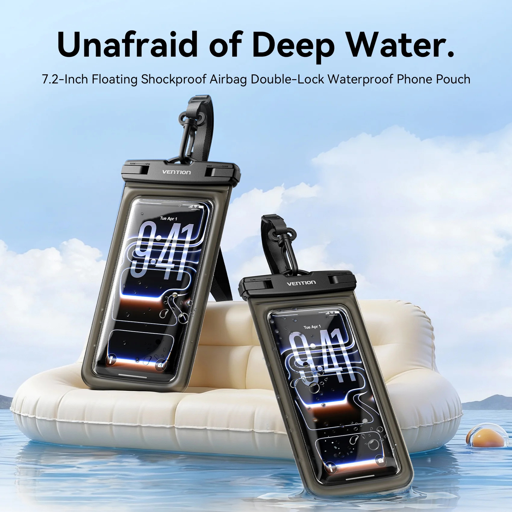 Vention 7.2-Inch Shockproof Black-Edged Waterproof Phone Pouch with Lock Seal Black - Image 3