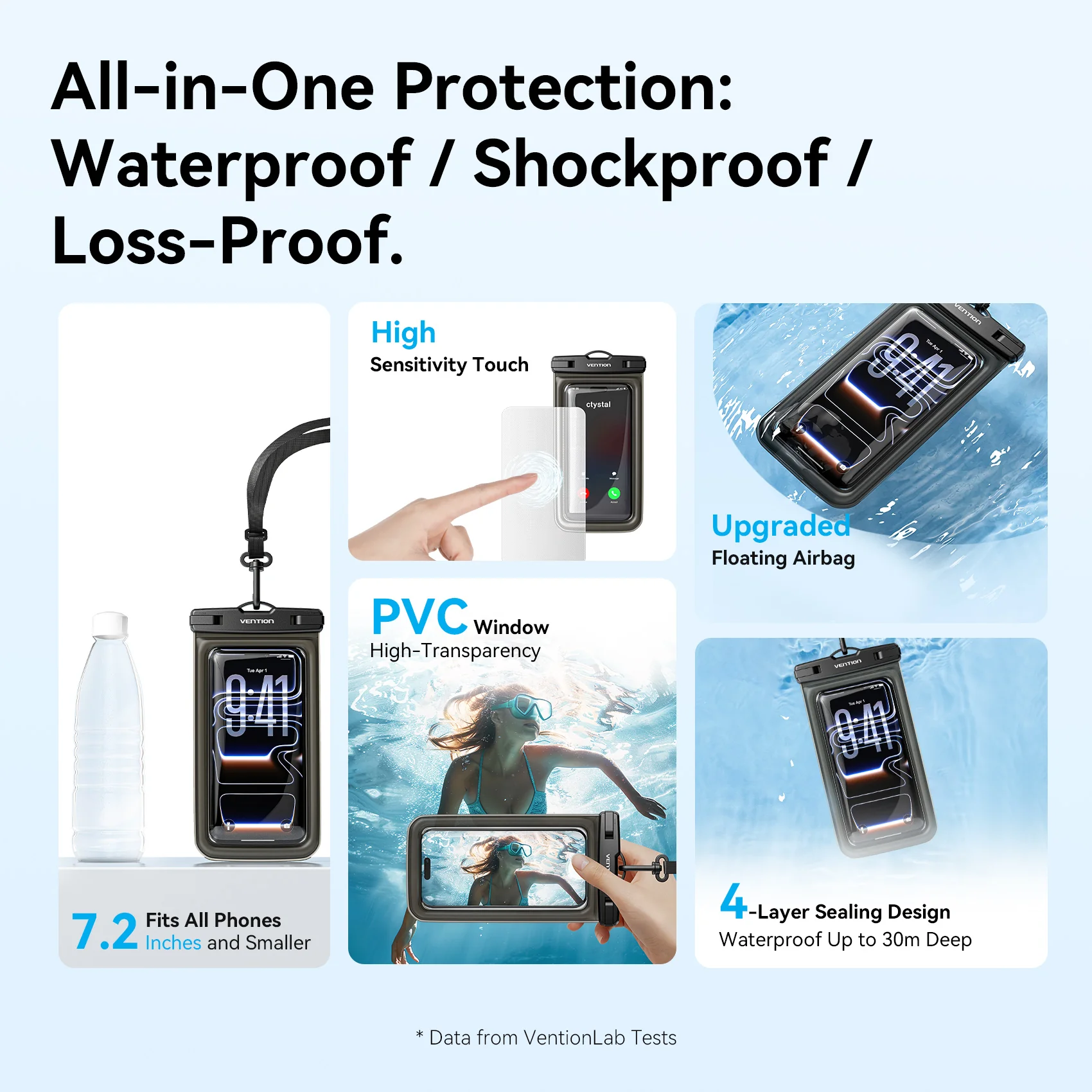 Vention 7.2-Inch Shockproof Black-Edged Waterproof Phone Pouch with Lock Seal Black - Image 4