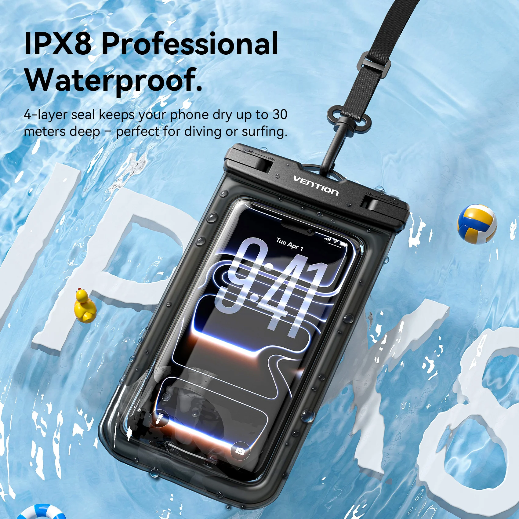 Vention 7.2-Inch Shockproof Black-Edged Waterproof Phone Pouch with Lock Seal Black - Image 6
