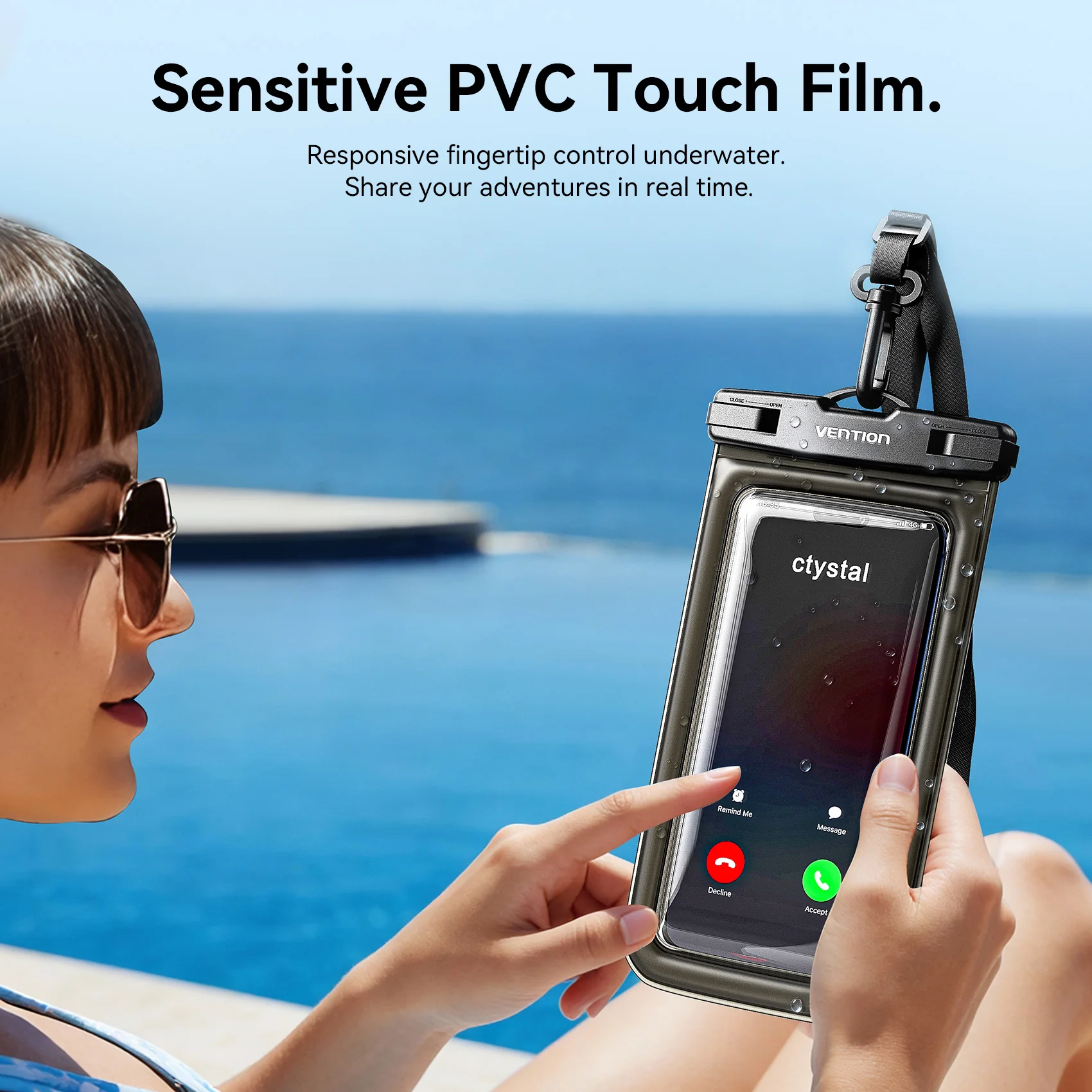 Vention 7.2-Inch Shockproof Black-Edged Waterproof Phone Pouch with Lock Seal Black - Image 7