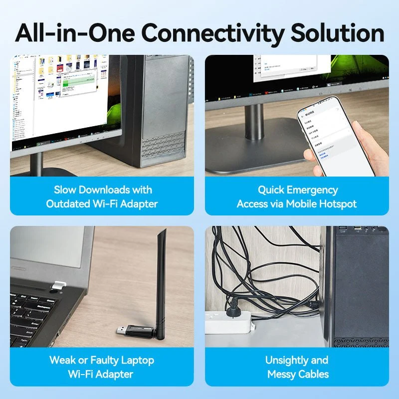 Vention AX300 USB Wi-Fi Single Band Adapter With High Gain Antenna Black - Image 5