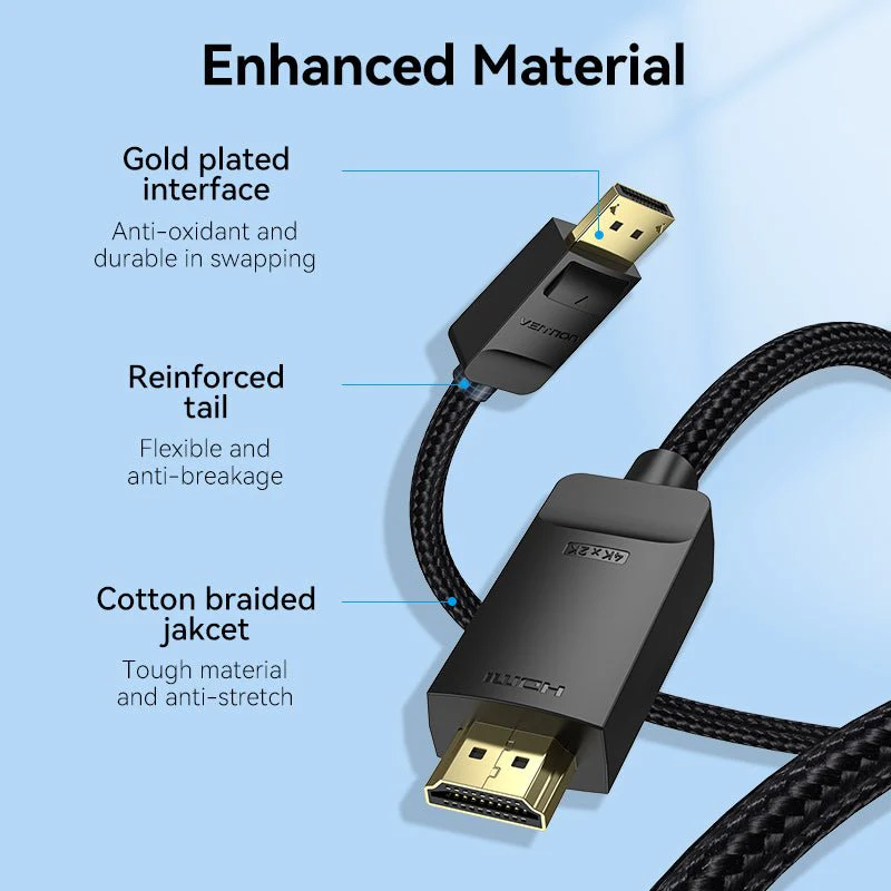 Vention cotton Braided 4K DP Male to HDMI-A Male HD Cable - Image 13