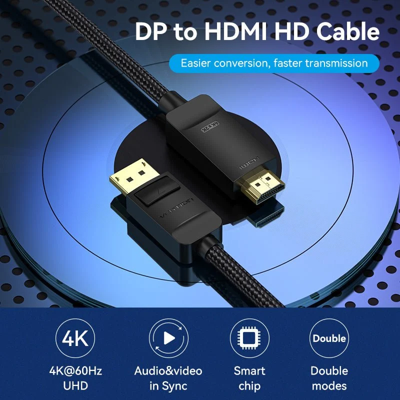 Vention cotton Braided 4K DP Male to HDMI-A Male HD Cable - Image 2