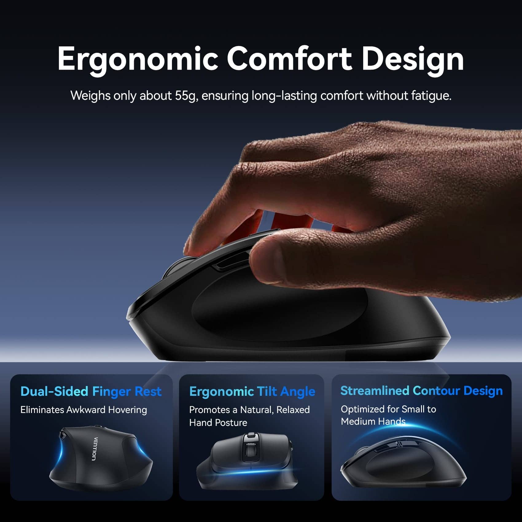 Vention Dual-Mode Wireless Ergonomic Mouse - Image 5