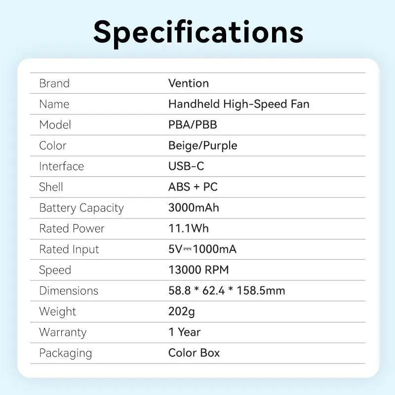 Vention Handheld High-Speed Fan - Image 13