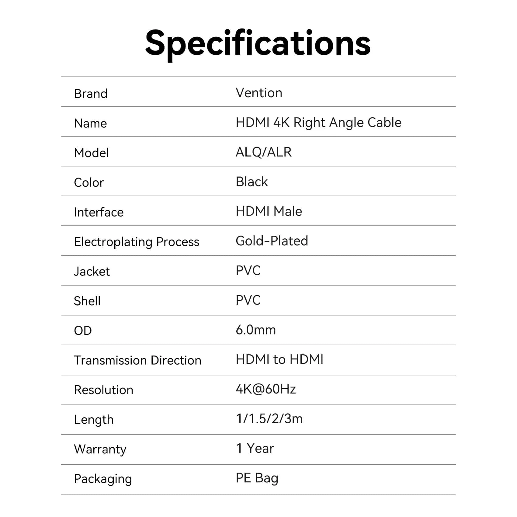 Vention HDMI™-A Male to Male 4K HD Right Angle Cable 270 Degree - Image 14