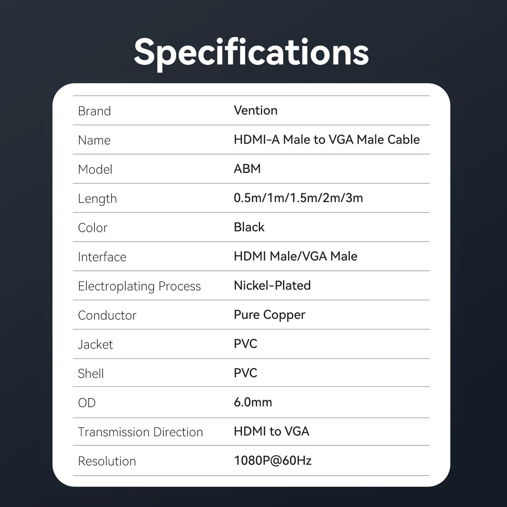 Vention HDMI™-A Male to VGA Male HD Cable Black - Image 10