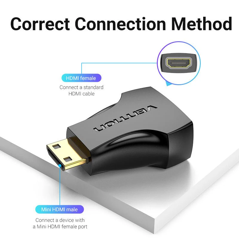 Vention Mini HDMI Male to HDMI Female Adapter Black - Image 4
