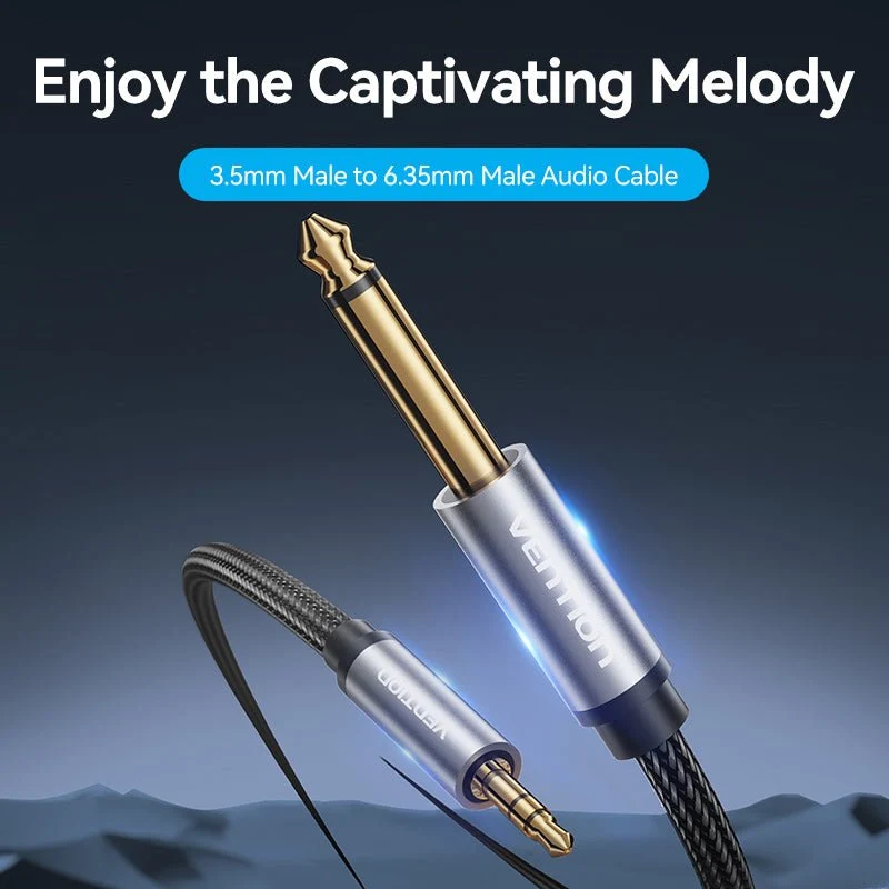 Vention Nylon Braided 3.5mm TRS Male to 6.35mm TS Male Audio Cable 1M Gray Aluminum Alloy Type - Image 2