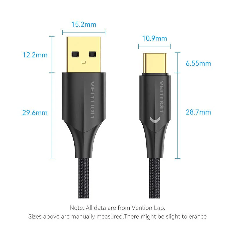Vention Nylon Braided USB 2.0 A Male to C Male 3A Cable  LED Type - Image 10