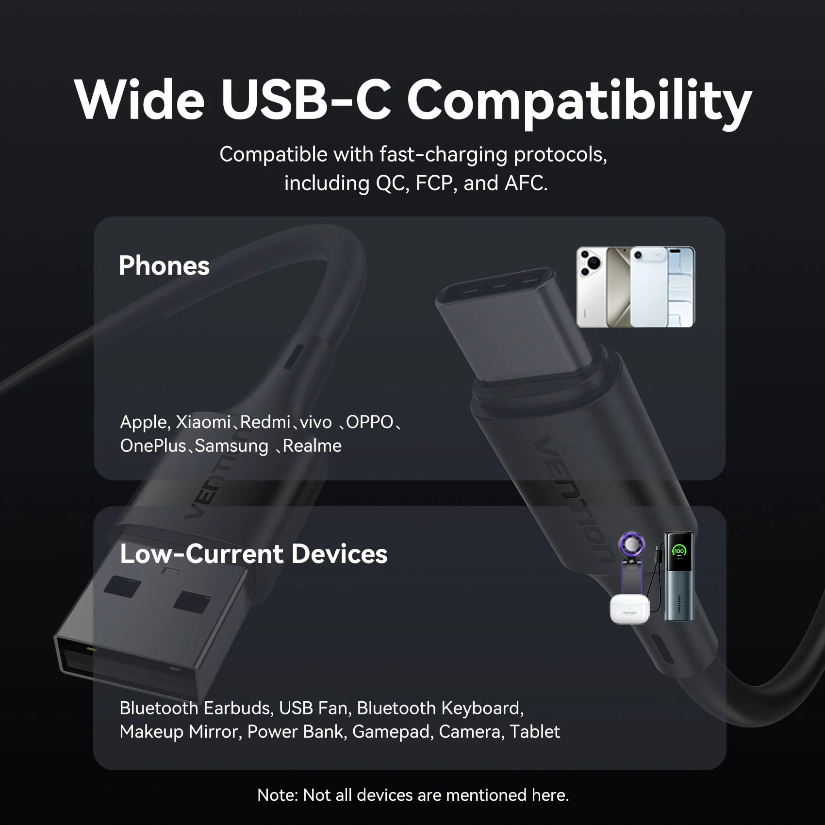 Vention USB 2.0 A Male to C Male 3A Cable 0.25M Black PVC Type - Image 13