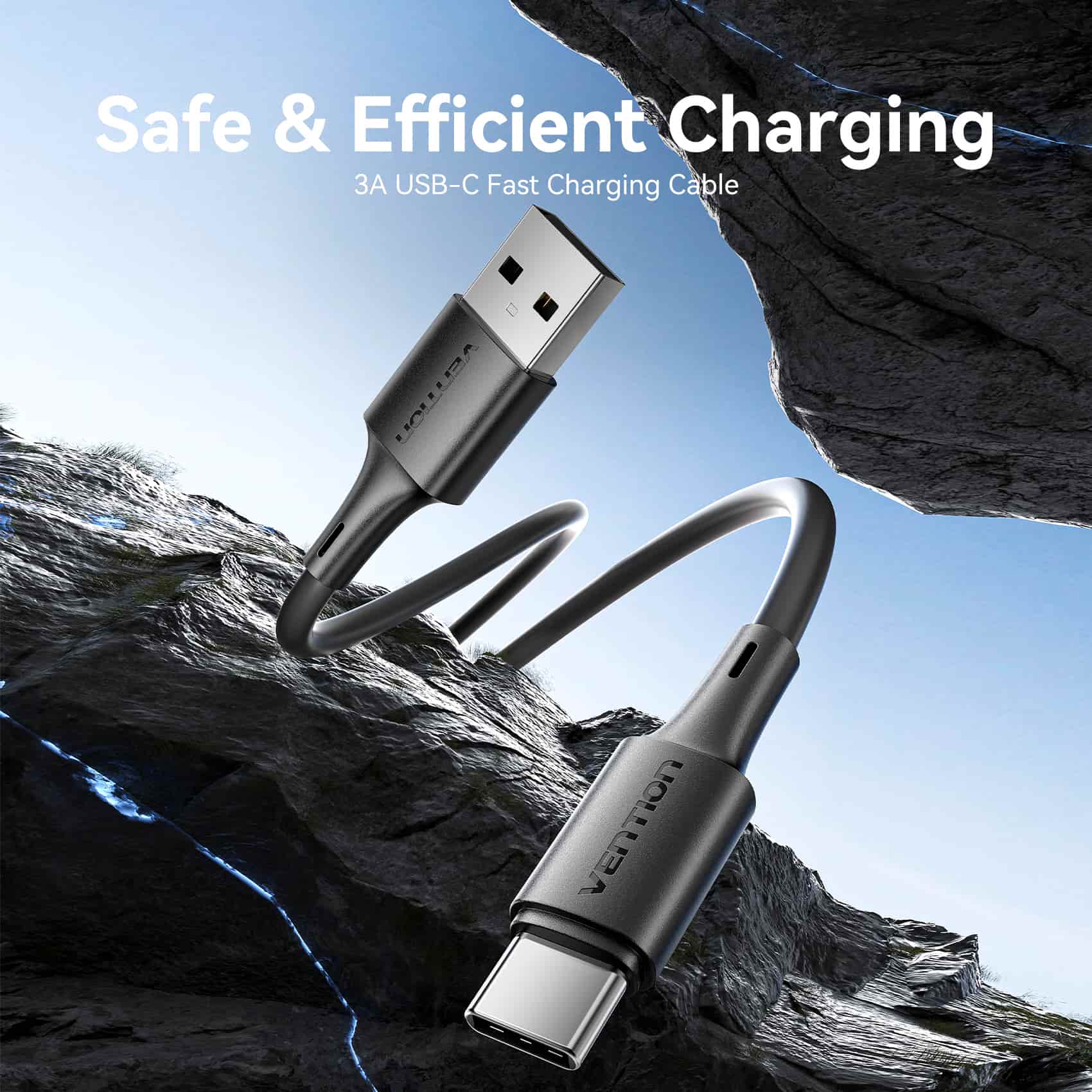 Vention USB 2.0 A Male to C Male 3A Cable 0.25M Black PVC Type - Image 2