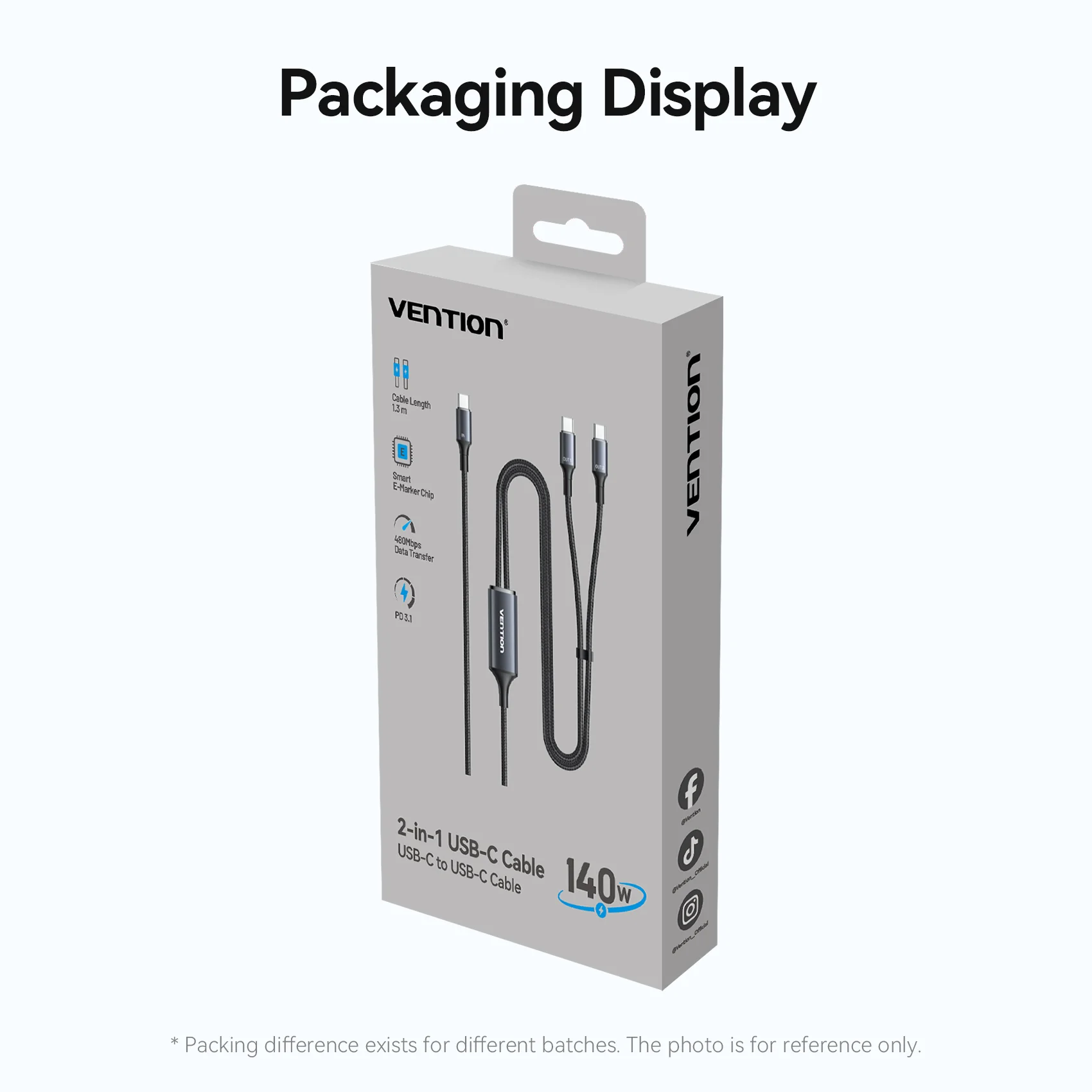 Vention USB 2.0 Type-C Male to 2 Type-C Male 5A Cable Black Aluminum Alloy Type - Image 15