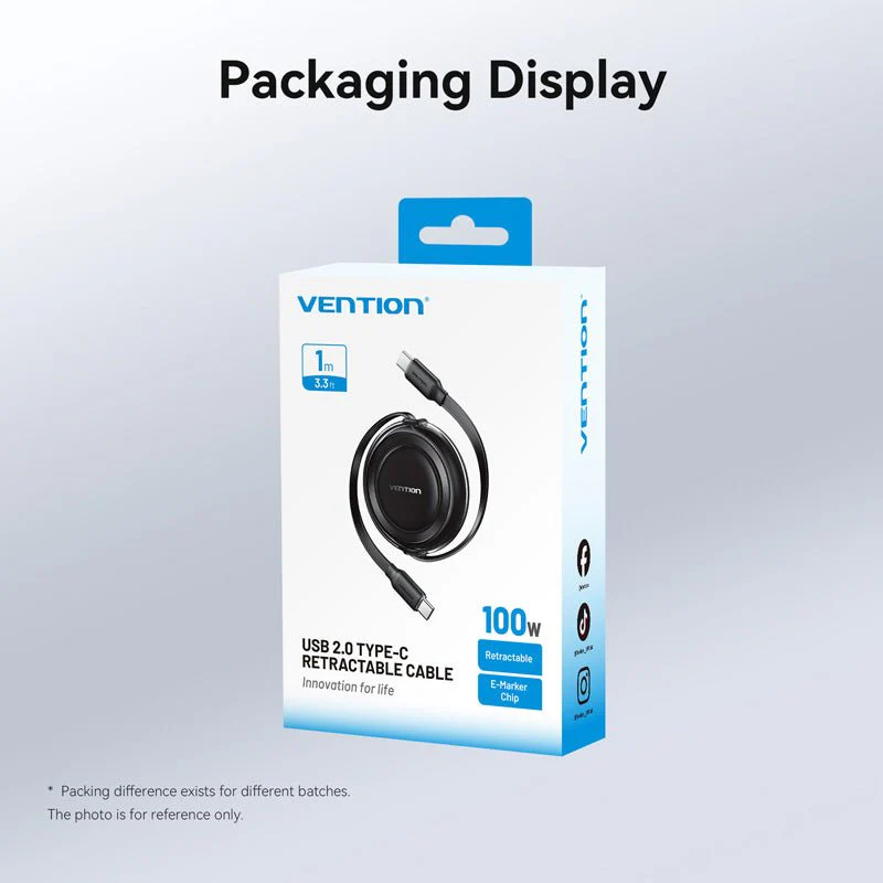 Vention USB 2.0 Type-C Male to Type-C Male 5A Retractable Cable 1M Black - Image 14