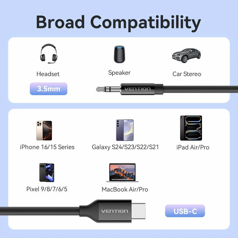 Vention USB-C Male to 3.5mm Male Audio Cable with DAC Adapter ABS Type - Image 13