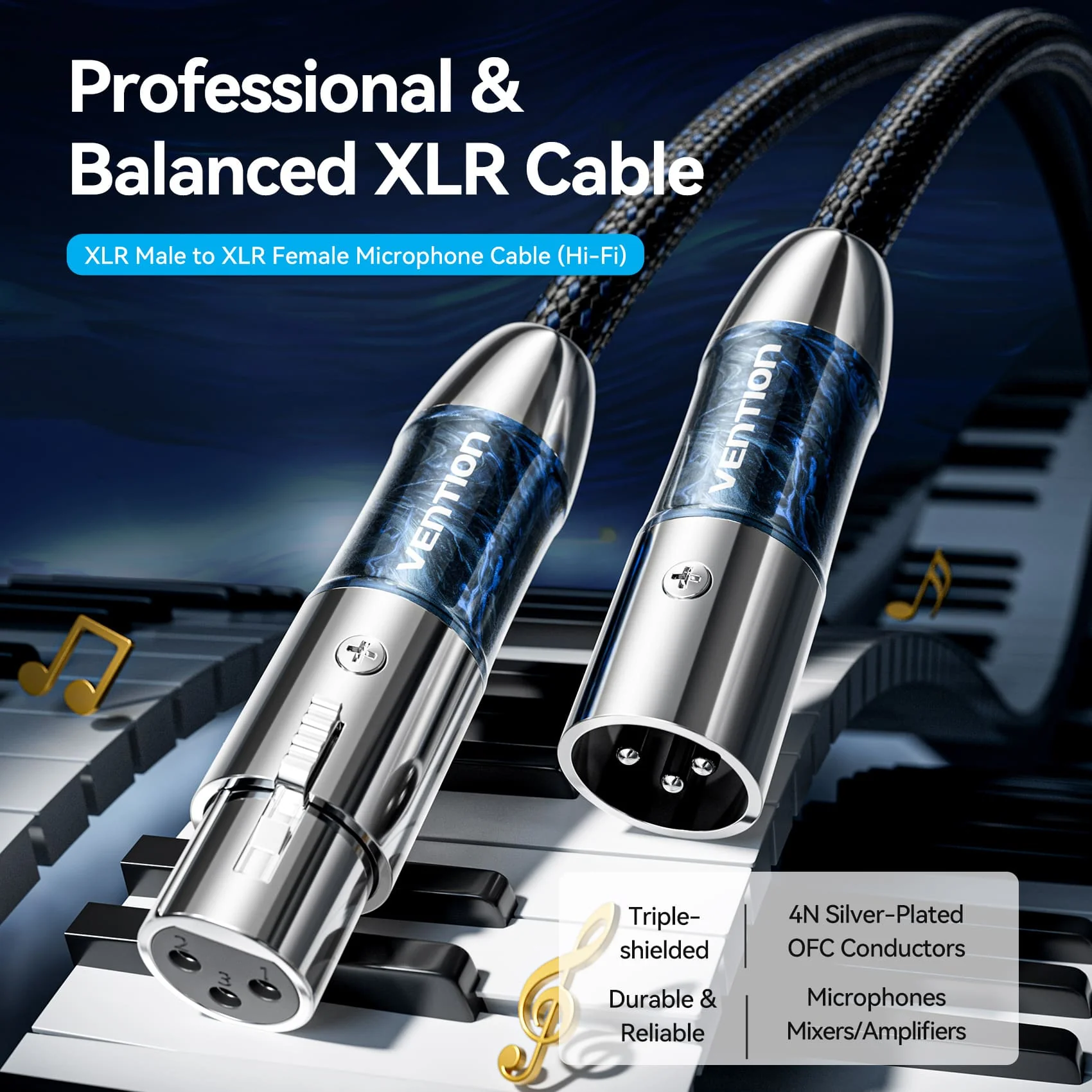Vention XLR Male to XLR Female Microphone Cable (Hi-Fi) - Image 2